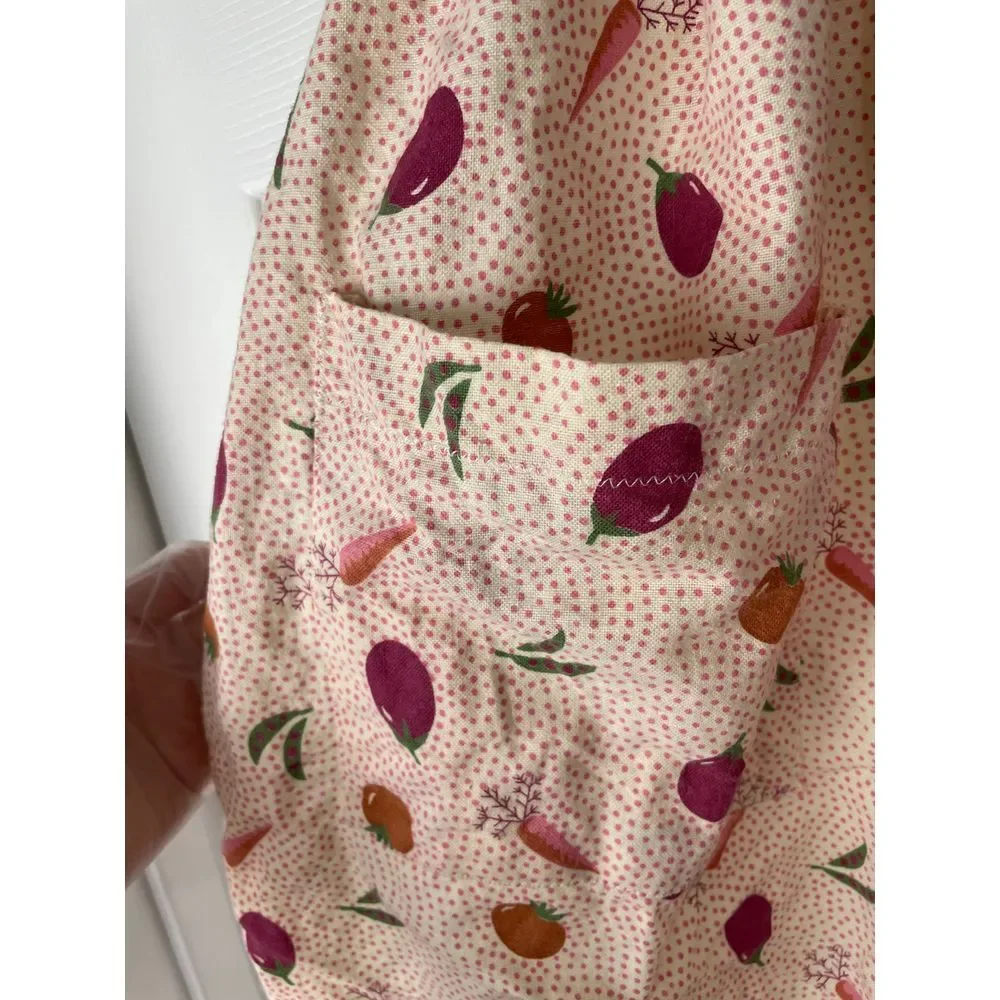 Vintage Handmade Waist Tie Apron‎ 1 Pocket Veggie Pattern